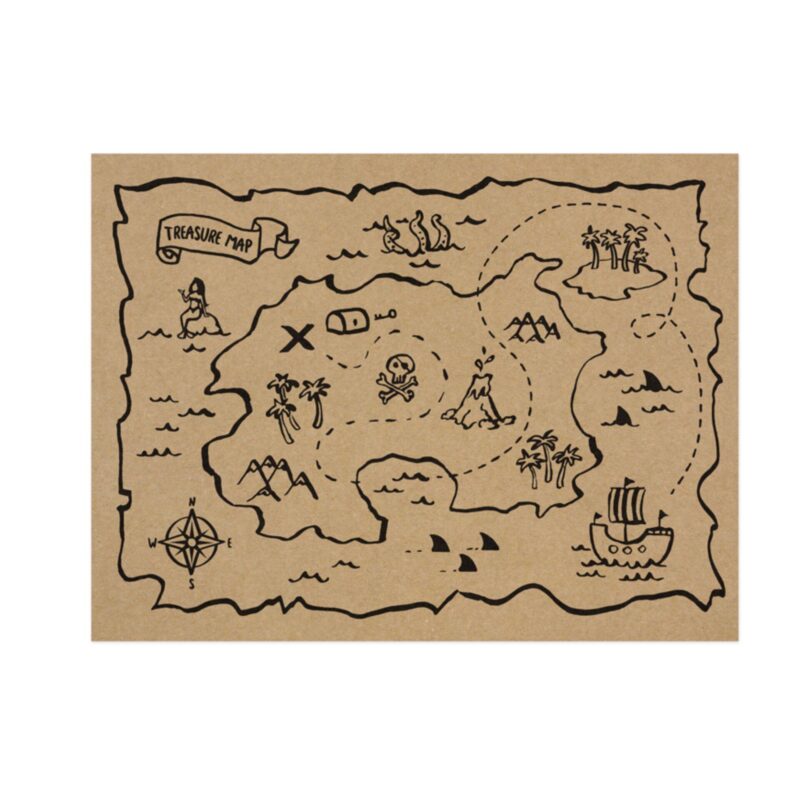 Conjunto de 7 mapas do tesouro em papel. Ahoy pirata!